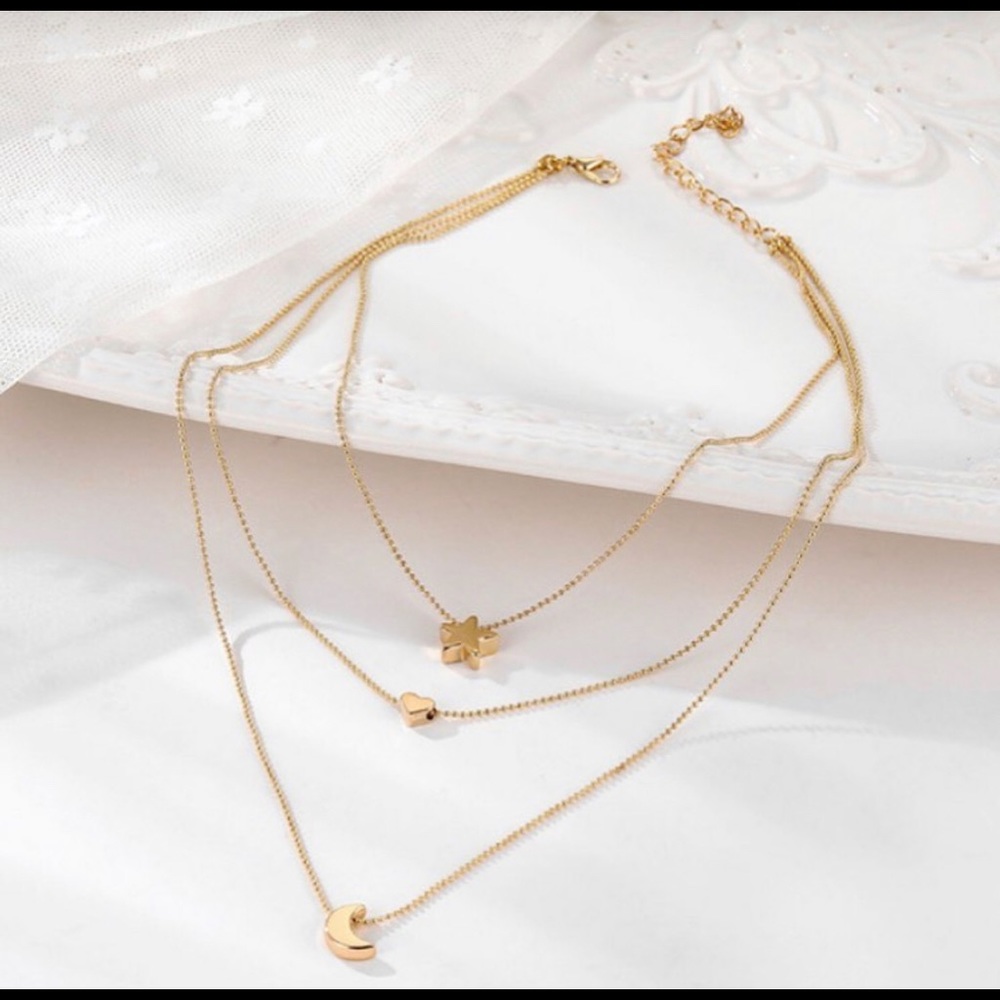 Goldtone Star & Heart Layer Pendant Necklace